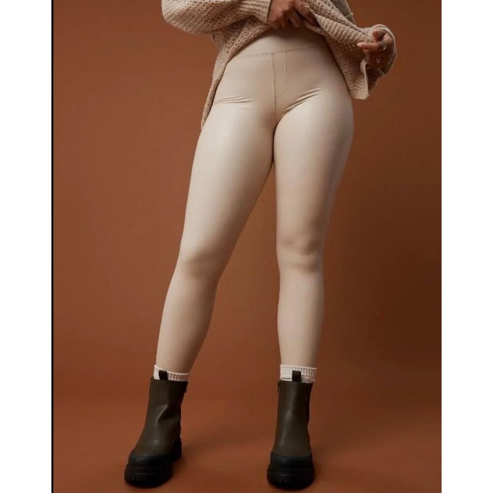NEW Offline By Aerie Sandalwood Real Luxe Faux Leather Hi-Rise Leggings Large